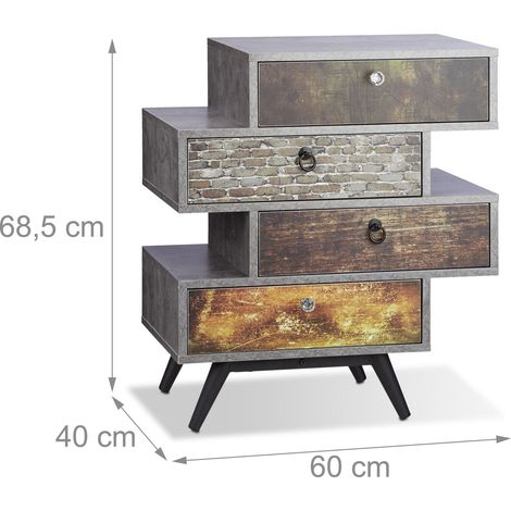 Cómoda vintage con 4 cajones desalineados almacenamiento salón dormitorio 80 x 40 x 90 cm de madera gris 130003699 (1/5)