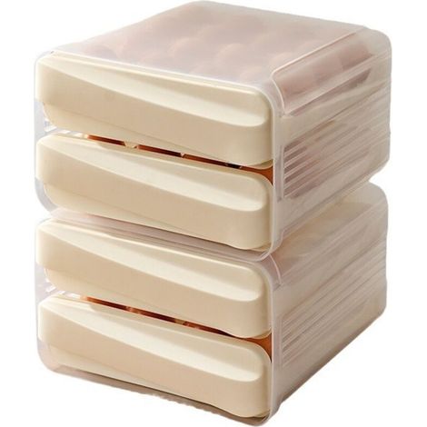 Boîte à œufs double compartiment de type tiroir de cuisine, bac à légumes pour réfrigérateur, plateau à œufs empilable (1/4)