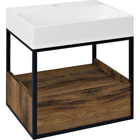 Sapho Skara - Mobiletto da lavabo 59x50x47 cm, 1 cassetto, rovere Collingwood/nero opaco CG002-1919