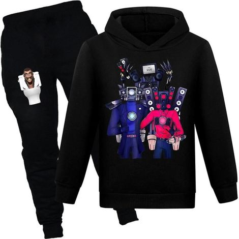 Ensemble de survêtement Skibidi Toilet Tv Man pour enfants, sweat à capuche et pantalon de jogging noir, tenue de sport décontractée pour garçons de 11-12 ans (1/2)
