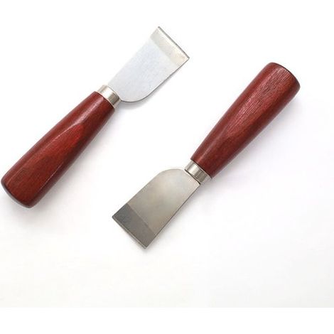 Juego de 2 cuchillos para cortar cuero, cuchillos para trabajar el cuero, cuchillo biselador con mango madera, cuchillos afilados trabajar cuero (1/5)