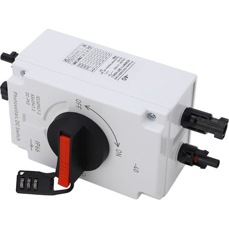 Interrupteur de coupure solaire PV 32A 4P IP66 étanche, sectionneur photovoltaïque DC1200V avec verrou à clé, boîtier robuste pour installation extérieure (1/5)