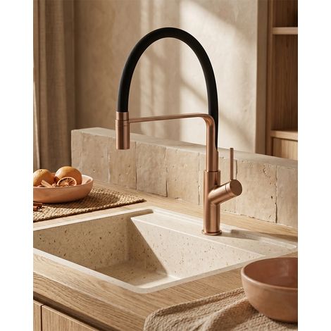 Exagonshop Miscelatore cucina flessibile Imola oro rosa