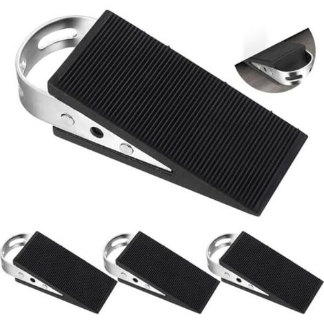 Ensemble de 4 cales de porte en caoutchouc, butées de porte antidérapantes avec poignée en acier inoxydable, en forme de coin, noires, pour toutes les portes et tous les sols, maison, bureau, hôtel (1