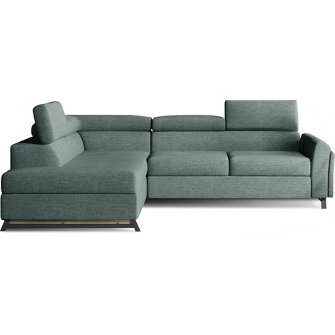 Canapé angle gauche convertible tissu vert d'eau avec têtières réglables Nikos 265cm (1/5)
