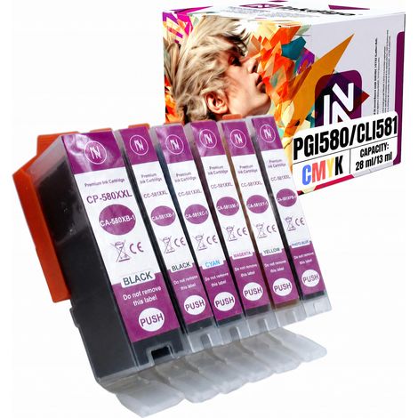 Encre Inkdigo PGI580 CLI581 compatible avec les imprimantes Canon Pixma TR7520, TS6150 et TR8550. Certifiée TÜV. (1/5)