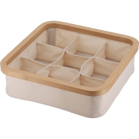 Cestino quadrato pieghevole in poliestere 9 scomparti per riporre i prodotti reggetta in bambù - bambù naturale - Tendance (1/2)