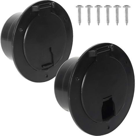 Lot de 2 couvercles de trappe de camping-car noirs, trappe de câble électrique ronde avec vis -- (1/5)