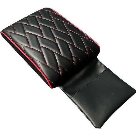 1. Armlehnenkissen für die Mittelkonsole im Auto, Innenbezug aus PU-Leder, Schutzmatte, sieben Linien, schwarz und rot.
