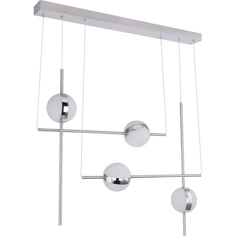 LED Pendelleuchte Wohnzimmerlampe Kugel Hängeleuchte opal Chrom Innenleuchte modern, 32 Watt 2200lm 3000k, LxH 83 x 120 cm