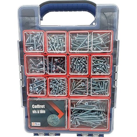 Coffret de 1005 vis à tôle têtes Cylindrique et Fraisée Zingué - BIVI