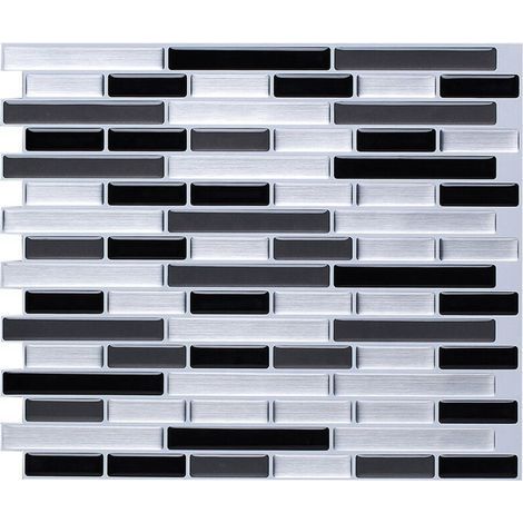 Papier Peint Carrelage Autocollant Argent brossé 28 x 24 cm Style Mosaïque Sticker Mural Film Décoratif Imperméable pour Carreaux de Mur de Salle de Bains et de Cuisine (1/5)