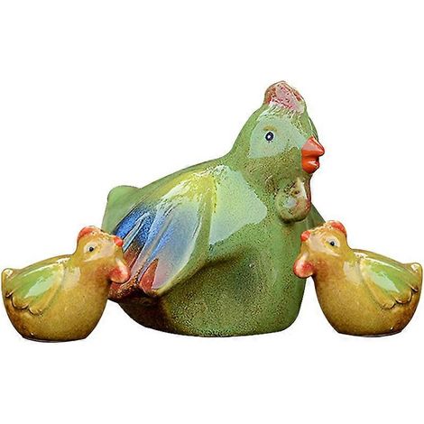 Décorations artisanales en céramique représentant une poule et son poussin, lot de 3 pièces, 11 x 10 cm (1/5)