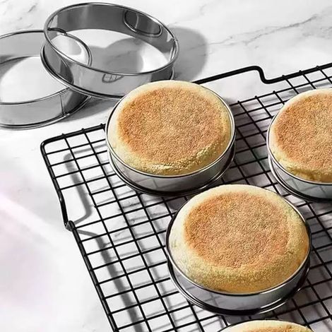 Cercle à tarte rond en acier inoxydable à double bord roulé, moule mousse, biscuits et gâteaux pâtisserie6pcs (1/3)