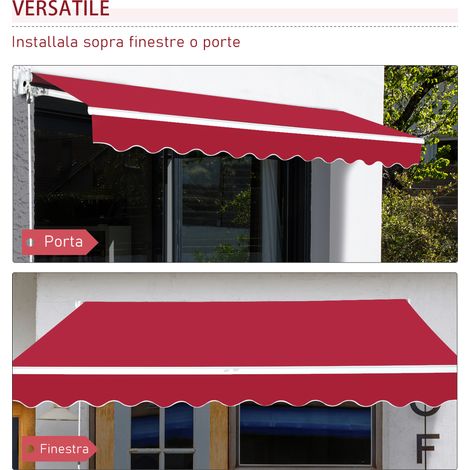 Store manivelle extérieur 4x2,5m rouge foncé, voile d'ombrage enrouleur métal et alu