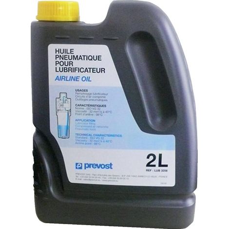 Prevost – Huile de coupe pneumatique 2 L – Norme ISO VG 32 – Lubrifiant pour outillage pneumatique – Contact avec caoutchouc et élastomères