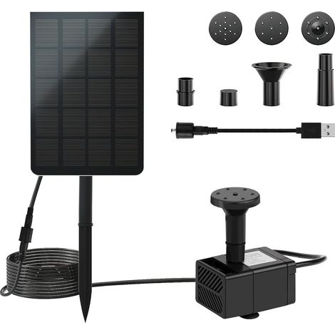 Fontaine Solaire Pompe, 2.5W Fontaine Bassin Cascade 7 Différents Types d'eau, Fontaine Flottante pour Exterieur, Jardin, D'Étang, Aquarium, Bain d'oiseaux, Étang, Fontaines (1/5)