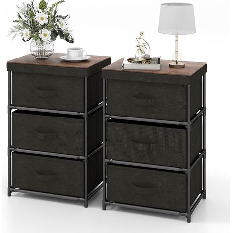 COSTWAY Cassettiera in Tessuto, Mobile con 3 Cassetti e Struttura Robusta in Metallo, Armadio per Camera da Letto, Soggiorno, Ingresso, 40 x 30 x 62 cm (Nero 2 Pezzi) (1/5)