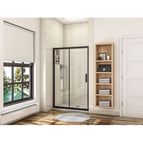 Acezanble 1100x1950mm Sliding Shower Door Black Frame 6mm NANO Glass Shower Enclosures (1/5)