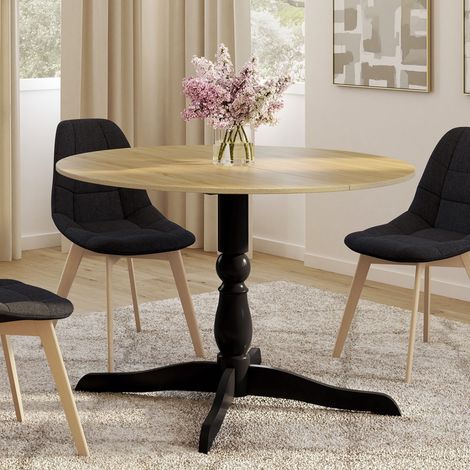 MARIE mesa de comedor redonda 4-6 personas haya y negro 110 cm