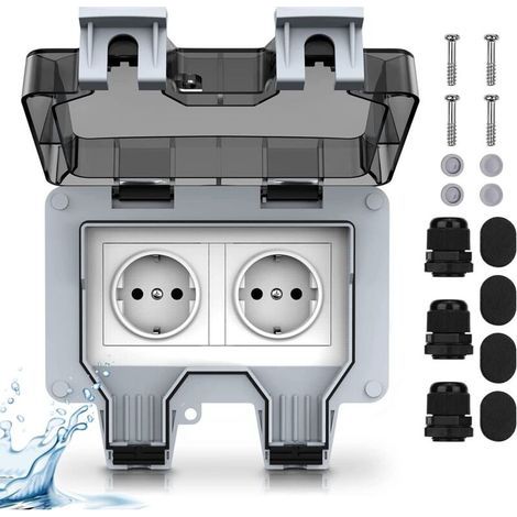 External electrical outlet, waterproof, wall socket with double switch, IP66 protection class, for garden and garage (1/5)