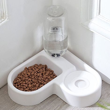 Distributeur de Nourriture Eau Fontaine Automatique pour Animaux, Anti Débordement Abreuvoir et Alimentateur Croquettes Gamelle pour Chat/Chien, Bol Animaux Abreuvoir Pet Bowl 2 in 1(Blanc) (1/3)