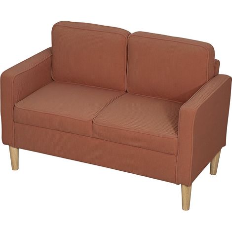 Sofa 2 Sitzer klein Couch mit Armlehne, Stauraum, modern Polstersofa mit Cordoptik, Holzbeine, Kissen, Loungesofa für Wohnzimmer, Schlafzimmer, 117 x 63 x 79 cm, Rosa