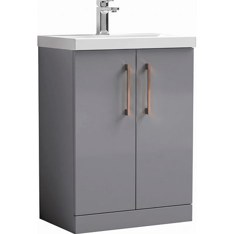 Balterley Bramshall Modern Bathroom 2 Soft Close Door & Mid-Edge Vanity Unit Basin, Satin Grey, 600mm (1/4)