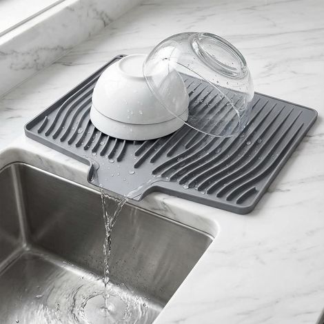 Tapis égouttoir à vaisselle – 48 × 35 cm en silicone antidérapant pour comptoirs de cuisine et éviers de salle de bain