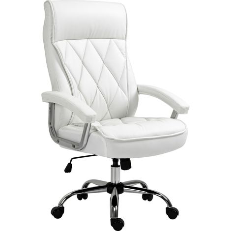Silla de oficina de polipiel blanca con respaldo alto, ergonómica, giratoria y regulable en altura (1/5)