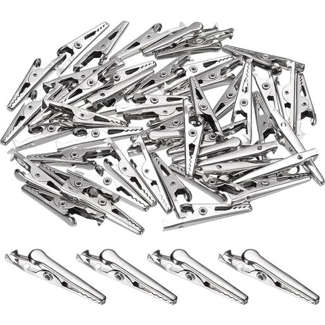 50pcs Pinces Crocodile 28mm Moyen Acier Argent (1/5)