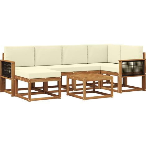 Conjunto de sofás de exterior con cojín 7 pcs Natural y Crema vidaXL