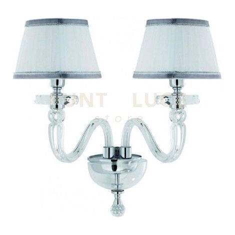 APPLIQUE BACH 2 LUCI CRISTALLO E CROMO ATTACCO E14 CON PARALUMI