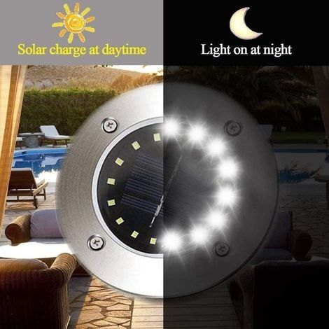 4 PCS Spot Encastrable Exterieur Solaire Jardin, 16 Solaire LED Lumières Sol Étanche Patio Lumière Souterraine De Détection Paysage Lumières avec Sensing Noir for Pelouse Sentier Blanc (1/4)