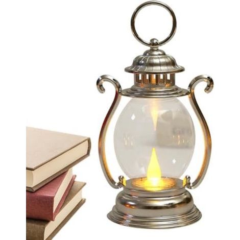 Longziming – Vintage-LED-Laterne – Retro-Tischlampe – Dekorative Beleuchtung – Warmes Licht – Kabellos – PP-Material – Wetterfest und tragbar – 1 Stück – Silber (1/5)