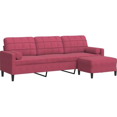 Canapé  Sofa à 3 places et repose-pieds Rouge bordeaux 210 cm Velours