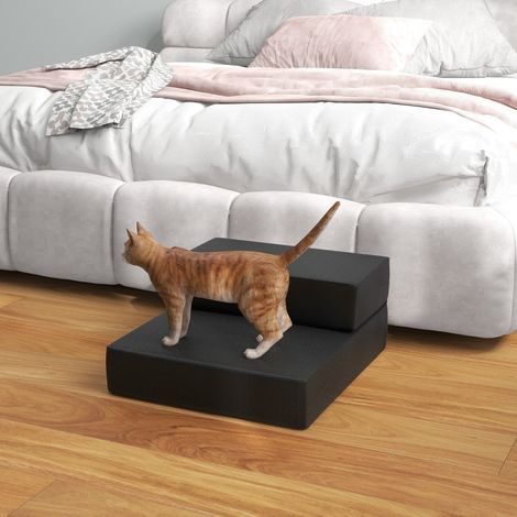Haustiertreppe klappbar mit 2 Stufen für Katzen und Hunde, schwarz, L45xB39xH20cm, praktische Tierunterlage für einfaches Aufsteigen