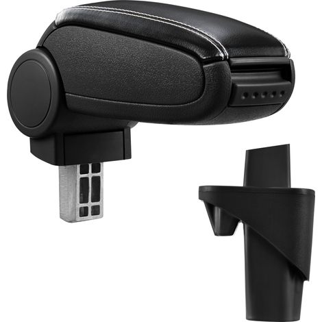[pro.tec] Bracciolo centrale - Poggiabraccio con vano portaoggetti - imbottito - in similpelle - nero con cucitura bianca - Opel Agila A / Suzuki Wagon R+ (1/5)