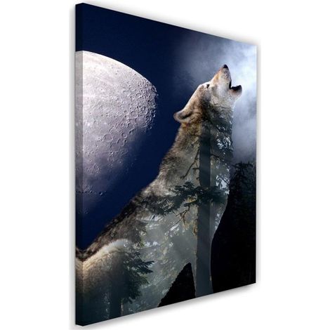 Tableau sur toile Loup Nuit Lune Nature 40x60 (1/5)