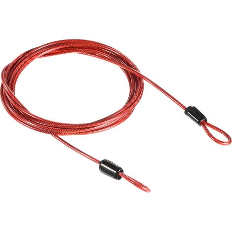 Câble de sécurité en acier – Câble en acier gainé de 2,5 mm x 2 m pour cadenas de bagages (avec double boucle, rouge)