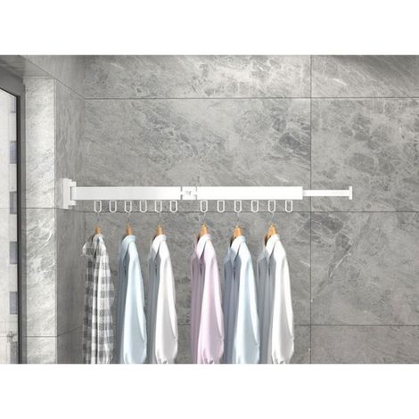Portemanteau Mural Rétractable - Barre Porte-Serviettes Pliable 2x - Charge Max 20 kg - Blanc - Pour Balcon Chambre À Coucher (1/4)