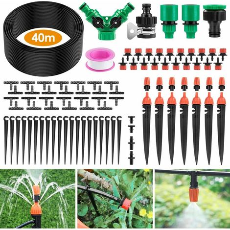 Kit d'irrigation Goutte 40m, Kit Micro Système d'irrigation Réglable Arrosage Automatique de Jardin, Tuyau Goutte à Goutte pour Pelouse Plante Paysage Potager Serre Terrasse Plate-Bande