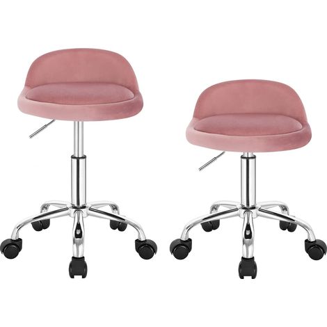 WOLTU 2 x Tabouret de Bureau avec Dossier, Chaise d'ordinateur à roulettes, Réglable en Hauteur 43-54, 5cm, Rose