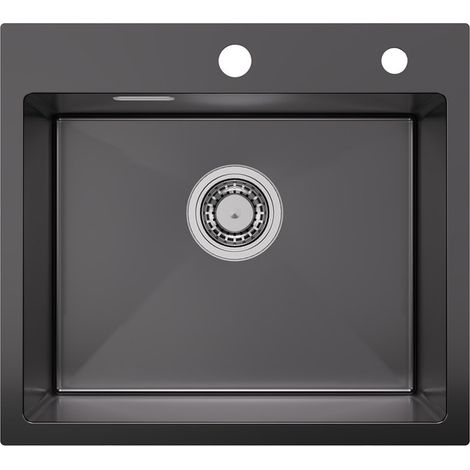 Sofetiy Max Évier de cuisine en acier inoxydable, 50 x 45 cm, évier à encastrer, évier à poser, noir anthracite (1/5)