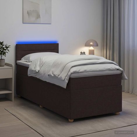 vidaXL Lit boxspring avec matelas Marron foncé 90 x 200 cm Tissu (1/5)
