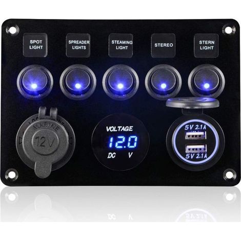 Gang Panel of Switch to Toggle 12V/24V waterproof IP65 Panel of switch with Charger Double USB Voltmeter Digital for Car Boat Truck RV Marine Motorhome (1/5)