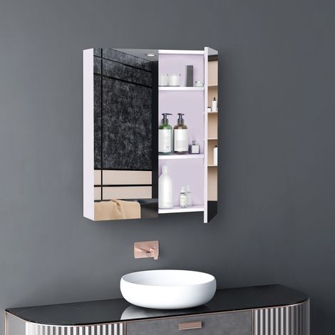 Mobiletto da bagno in legno con specchio, chiusura dell'anta e pannello in MDF. (1/5)