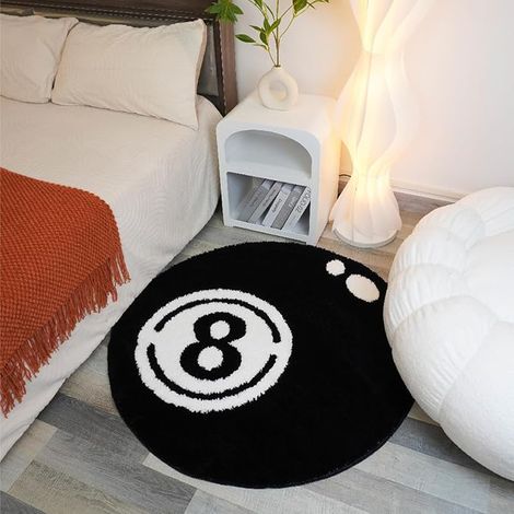 8 Ball Billard Teppich,Anti-Rutsch Tufting Teppich, Rund Kinder Schlafzimmer Schwarz Rug,Einfach zu säubern Badematte, Teppich kinderzimmer Gegend Dekoratio(60 60CM) (1/4)