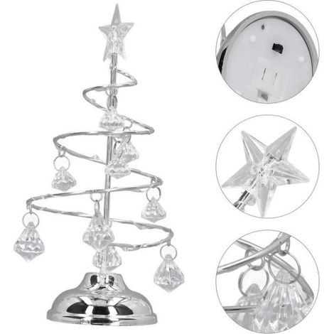 Lumière d'ambiance LED, lampe de table en cristal, lampes d'arbre de Noël, petite lampe d'ornement en fer, Lumière blanche (1/4)