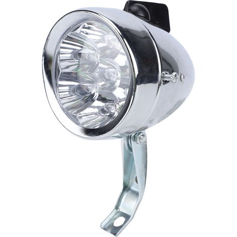 Faro anteriore vintage per bicicletta, illuminazione retrò a 6 LED con staffa per ciclismo notturno, colore argento. (1/5)